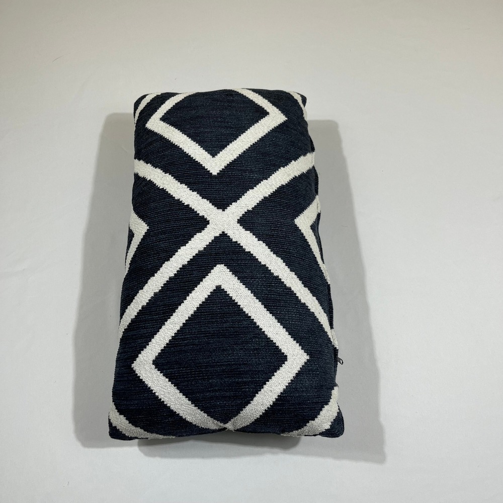 Lumbar Pillow 18x10x6 Navy White Geometric Diamond Textured